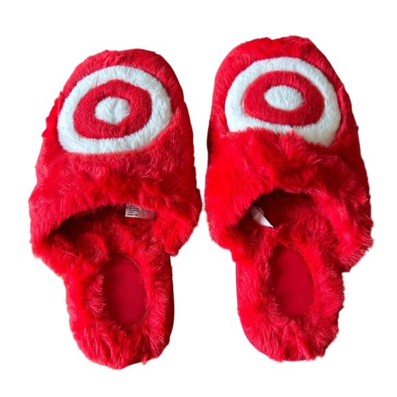Wondershop Target Red Bullseye Fuzzy Slipper Holiday Large Women's 9-10 Mens 7/8 - Picture 1 of 8